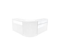 Comptoirs de Vente en MDF Blanc LED Blancs Intégrés Ensemble Adonis B1200, C1200, CM60 3 Etagères Portes Coulissantes Verouillables Rangement