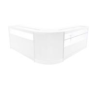 Comptoirs de Vente en MDF Blanc LED Blancs Intégrés Ensemble Adonis B1500, C1500, CM60 3 Étagères Portes Coulissantes Verouillable Rangement Commerciale Réception Bureau Vêtements Bijoux [Clés INCLUS]