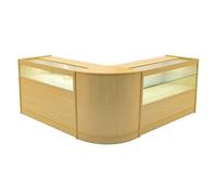 Comptoirs de Vente en MDF Érable à LED Blancs Ensemble Adonis B1200, C1200, CM60 3 Étagères Portes Coulissantes Verouillables Rangement Commerciale Réception Bureau Vêtements Bijoux [Clés INCLUS]