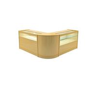 Comptoirs de Vente en MDF Erable à LED Blancs Ensemble Adonis B1200, C1200, CM60 3 Etagères Portes Coulissantes Verouillables Rangement Commerciale