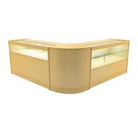 Comptoirs de Vente en MDF Érable à LED Blancs Ensemble Adonis B1500, C1500, CM60 3 Étagères Portes Coulissantes Verouillables Rangement Commerciale Réception Bureau Vêtements Bijoux [Clés INCLUS]