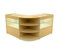 Comptoirs de Vente en MDF Érable à LED Blancs Ensemble Andromeda LM60 C900 3 Unités de Rangement Étagères Internes Portes Coulissantes Verouillables Réception Bureau Vêtements Bijoux [Clés INCLUS]