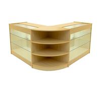 Comptoirs de Vente en MDF Érable à LED Blancs Ensemble Apollo LM60 K1200 3 Unités de Rangement Étagères Internes Portes Coulissantes Verouillables Réception Bureau Vêtements Bijoux [Clés INCLUS]