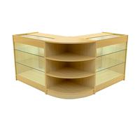 Comptoirs de Vente en MDF Érable à LED Blancs Ensemble Apollo LM60 K900 3 Unités de Rangement Étagères Internes Portes Coulissantes Verouillables Réception Bureau Vêtements Bijoux [Clés INCLUS]