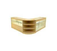Comptoirs de Vente en MDF Erable à LED Blancs Ensemble Calliope LM60 K1500 C1500 3 Unités de Rangement Etagères Internes Portes Coulissantes