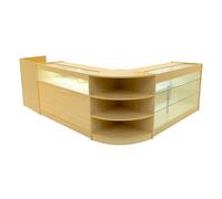 Comptoirs de Vente en MDF Érable à LED Blancs Ensemble Hyperion LM60 TB60 B1500 K1500 3 Unités de Rangement Étagères Internes Portes Coulissantes Verouillables Réception Bureau Vêtements [Clés INCLUS]