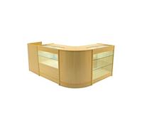 Comptoirs de Vente en MDF Erable à LED Blancs Ensemble Vega CM60 TB60 K1200 C1200 3 Unités de Rangement Etagères Internes Portes Coulissantes