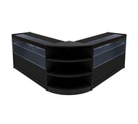 Comptoirs de Vente en MDF Noir à LED Blancs Ensemble Andromeda LM60 C1200 3 Unités de Rangement Étagères Internes Portes Coulissantes Verouillables Réception Bureau Vêtements Bijoux [Clés INCLUS]