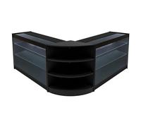 Comptoirs de Vente en MDF Noir à LED Blancs Ensemble Apollo LM60 K1200 3 Unités de Rangement Étagères Internes Portes Coulissantes Verouillables Réception Bureau Vêtements Bijoux [Clés INCLUS]