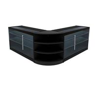 Comptoirs de Vente en MDF Noir à LED Blancs Ensemble Apollo LM60 K1500 3 Unités de Rangement Étagères Internes Portes Coulissantes Verouillables Réception Bureau Vêtements Bijoux [Clés INCLUS]