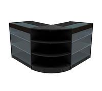 Comptoirs de Vente en MDF Noir à LED Blancs Ensemble Apollo LM60 K900 3 Unités de Rangement Étagères Internes Portes Coulissantes Verouillables Réception Bureau Vêtements Bijoux [Clés INCLUS]