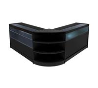 Comptoirs de Vente en MDF Noir à LED Blancs Ensemble Harmonia LM60 B1200 C1200 3 Unités de Rangement Étagères Internes Portes Coulissantes Verouillables Réception Bureau Vêtements Bijoux [Clés INCLUS]