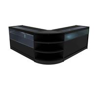 Comptoirs de Vente en MDF Noir à LED Blancs Ensemble Harmonia LM60 B1500 C1500 3 Unités de Rangement Étagères Internes Portes Coulissantes Verouillables Réception Bureau Vêtements Bijoux [Clés INCLUS]