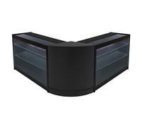 Comptoirs de Vente en MDF Noir à LED Blancs Ensemble Helios CM60 K1200 3 Unités de Rangement Étagères Internes Portes Coulissantes Verouillables Réception Bureau Vêtements Bijoux [Clés INCLUS]