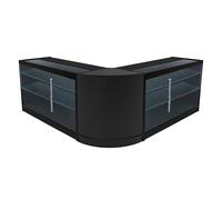 Comptoirs de Vente en MDF Noir à LED Blancs Ensemble Helios CM60 K1500 3 Unités de Rangement Étagères Internes Portes Coulissantes Verouillables Réception Bureau Vêtements Bijoux [Clés INCLUS]