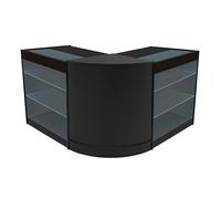 Comptoirs de Vente en MDF Noir à LED Blancs Ensemble Helios CM60 K900 3 Unités de Rangement Étagères Internes Portes Coulissantes Verouillables Réception Bureau Vêtements Bijoux [Clés INCLUS]