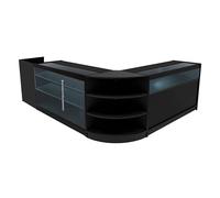 Comptoirs de Vente en MDF Noir à LED Blancs Ensemble Hyperion LM60 TB60 B1500 K1500 3 Unités de Rangement Étagères Internes Portes Coulissantes Verouillables Réception Bureau Vêtements [Clés INCLUS]