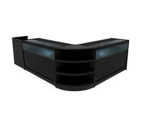Comptoirs de Vente en MDF Noir à LED Blancs Ensemble Sagittarius LM60 TB60 B1500 3 Unités de Rangement Étagères Internes Portes Coulissantes Verouillables Réception Bureau Vêtements [Clés INCLUS]