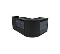 Comptoirs de Vente en MDF Noir à LED Blancs Ensemble Vega CM60 TB60 K1200 C1200 3 Unités de Rangement Etagères Internes Portes Coulissantes