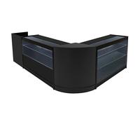 Comptoirs de Vente en MDF Noir à LED Blancs Ensemble Vega CM60 TB60 K1200 C1200 3 Unités de Rangement Étagères Internes Portes Coulissantes Verouillables Réception Bureau Vêtements [Clés INCLUS]