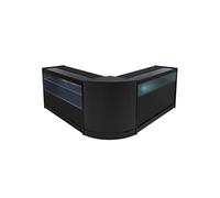 Comptoirs de Vente en MDF Noir LED Blancs Intégrés Ensemble Adonis B1200, C1200, CM60 3 Etagères Portes Coulissantes Verouillables Rangement