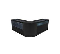 Comptoirs de Vente en MDF Noir LED Blancs Intégrés Ensemble Adonis B1500, C1500, CM60 3 Etagères Portes Coulissantes Verouillables Rangement
