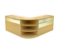 Comptoirs de Vente MDF Érable à LED Blancs Ensemble Harmonia LM60 B1200 C1200 3 Unités de Rangement Étagères Internes Portes Coulissantes Verouillables Réception Bureau Vêtements Bijoux [Clés INCLUS]
