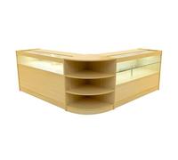Comptoirs de Vente MDF Érable à LED Blancs Ensemble Harmonia LM60 B1500 C1500 3 Unités de Rangement Étagères Internes Portes Coulissantes Verouillables Réception Bureau Vêtements Bijoux [Clés INCLUS]