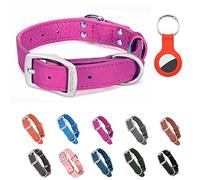 Compuda Collier pour chien en cuir avec étui Airtag réglable, durable, anti-odeur, collier pour chien de petite, moyenne et grande taille