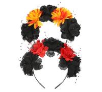 COMPUKAS 2 Pièces Bandeaux Cheveux Halloween Tissu Floral pour Femmes Accessoires Déguisement Confortables avec Fleurs Tissu Rouge pour Fête