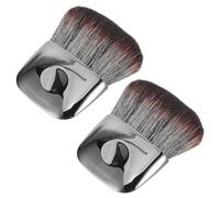 COMPUKAS 2 Pièces Mini Pinceau à Blush Plat en Fibre Douce pour Maquillage de Voyage, Taille Compacte, Poignée en Plastique Noir, pour Poudres et Crèmes, Usage Professionnel et Quotidien