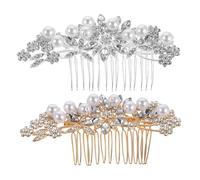 COMPUKAS 2 Pièces Peigne Cheveux Mariage Argent et Or Accessoire Bridal Fait Main Ornements Perles et Strass Coiffure Adaptable Toutes Longueurs Bijoux de Tête Élégants pour Mariée