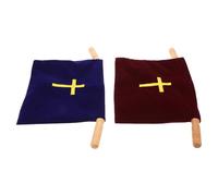 COMPUKAS 2pièces Offrande Église Velours avec Poignée Bois Religieux pour Communion et Collecte Décoration pour Cérémonies Religieuses Rouge et Bleu
