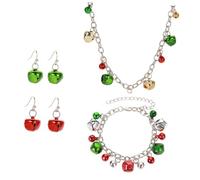 COMPUKAS 4 Pièces Bracelet et Collier Femme Alliage avec Boucles Oreilles Cloches de Parure Bijoux Festive pour Fêtes et Usage Quotidien