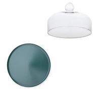 COMPUKAS Assiette Snack Ronde Céramique avec Couvercle Verre Plateau Élégant Plateau Dessert Fruits pour Bbq et Fêtes