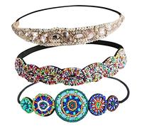 COMPUKAS Bandeaux Élastiques Perlé Pour Femmes 3 Pièces Taille Unique Bandeau En Strass Accessoire Cheveux Féminins Pour Mariage, Bal, Plage