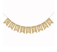 COMPUKAS Bannière de Noël Joyeux Noël en Lin à Suspendre, Décorations de Fête Intérieures et Extérieures, Drapeau DIY en Toile de Jute Chic pour Arbre et Fête