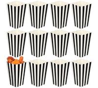 COMPUKAS Boîtes à Popcorn Faciles à Ranger Étiquettes DIY en Papier Noir Rayé Lot de 24 pour Cinéma et Fêtes