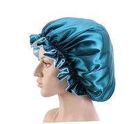 COMPUKAS Bonnet De Nuit Satin Double Épaisseur Pour Femme Grand Format Rond Confortable, Maintien Des Cheveux Femme Cheveux Sensibles Sommeil Et Détente Dentelle Satinée Peacock Blue