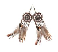 COMPUKAS Boucles D’oreilles Bohèmes Ethniques à Plumage Légères pour Femmes, Accessoires de Voyage, Style Indigène Pompons, Bijoux Fantaisie Élégants et Confortables pour Fêtes et Sorties