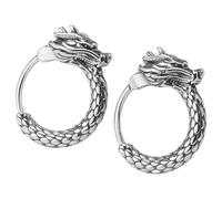 COMPUKAS Boucles D’Oreilles Créoles Dragon Chinois pour Hommes Petits Cerceaux en Alliage Argenté Rétro Accessoires de Mode Hip-Hop Boucles D’Oreilles Minimalistes et Imposantes Style