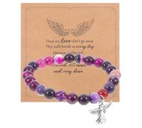 COMPUKAS Bracelet de Perles Élastique Violet pour Femmes, Présent de Deuil Suite la Perte D’cher, avec Carte Commémorative Incluse, Ajustable et Symbole de Sympathie