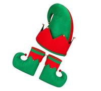 COMPUKAS Chapeau d'Elfe Rouge et Vert Grelots Chaussures d'Elfe Ajustables en Tissu Tenue de Bal Cosplay Festive pour Fêtes de Fin d'Année