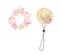 COMPUKAS Chapeau Soleil Chien et Guirlande Hawaïenne pour Animaux Léger et Respirant Tenue de Fête Tropicale pour Chien et Chat Rouge