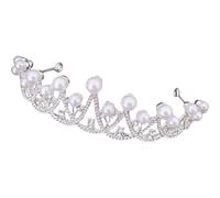 COMPUKAS Coiffe de Mariée Vintage Argentée Éléments en Perles et Strass, Bandeau Élégant pour Femme, Effet Visuel Remarquable, Longue Durée, Accessoire pour Anniversaire et Photographie
