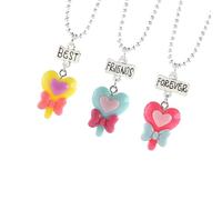 COMPUKAS Collier D'amitié en Résine 3 Pièces Pendentifs Nœud, Cœur et Sucette, Léger et Confortable pour Fête et Anniversaire Entre Amis
