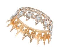 COMPUKAS Couronne de Mariage en Alliage Doré Strass Blancs Grosse Taille Accessoire Cheveux Femme pour Mariée et Demoiselle d'Honneur Couronne Ronde Baroque Élégante pour Fêtes et