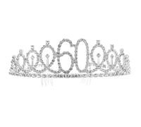 COMPUKAS Couronne Diadème Cristal Argenté avec Peigne Design Ondulé Anti-rouille pour Décoration de Fête Anniversaire 60 Ans Femme Grand-mère
