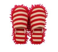 COMPUKAS Couvre-chaussures en Chenille Rouge Rayé Taille L, Pantoufles de Nettoyage Antidérapantes pour Sols en Bois, Carrelage et Vinyle, Serpillière Lavable Multifonction pour Entretien