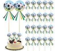 COMPUKAS Décorations de Gâteaux en Papier et Bois Football 60pcs pour Anniversaire Garçon et Filles et Grands Événements Application Facile et Design Coloré Vif